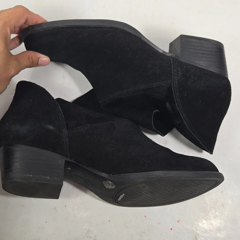 Jessica Simpson Black Suede Side Cutout Ankle Booties Women 9.5 M Low Block Heel